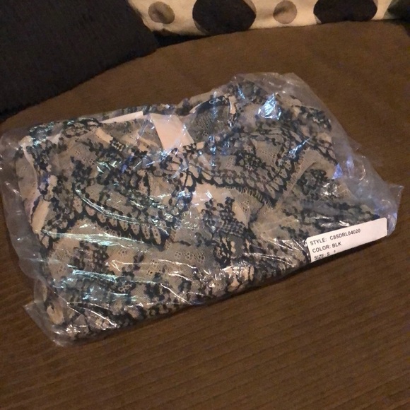 NWT CAARA Scalloped Lace‎ Shift Dress Black Tan S - Picture 3 of 3